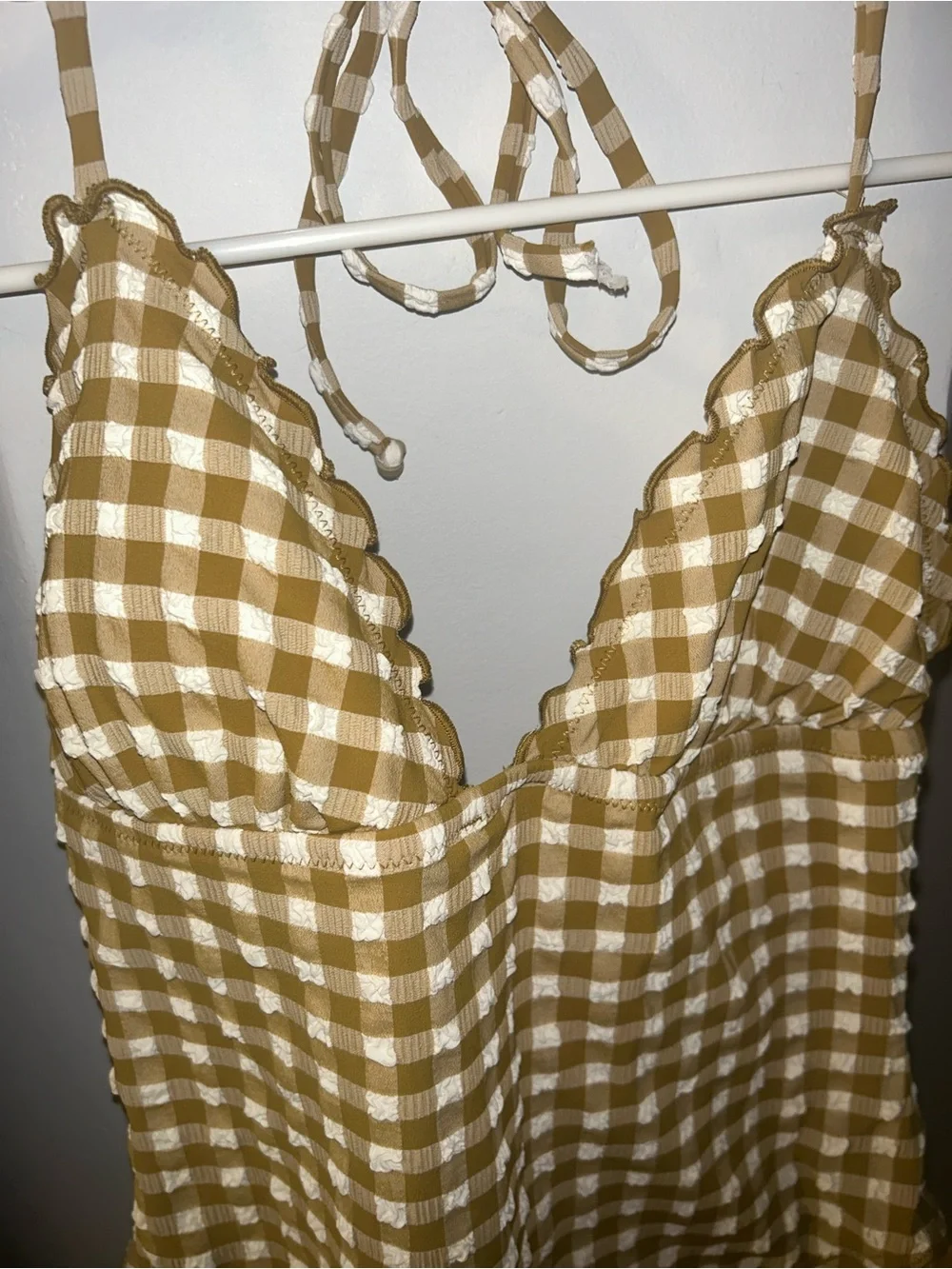 J. Crew Yellow and White Gingham Halter One-Piece Swimsuit